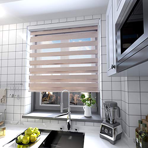 interGo Doppelrollo Klemmfix Ohne Bohren, B90cm x H210cm Duo Rollo mit Aluminium Kassette, Seitenzugrollo Easyfix für Fenster & Türen - Taupe