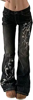 デニムパンツ レディース ローライズ フレアパンツ 刺繍 花柄 ジーンズ ベルボトム ヴィンテージ風 スリム 足長効果 美脚 ジーパン 刺しゅう Y2K レトロ ボヘミアン カジュアル