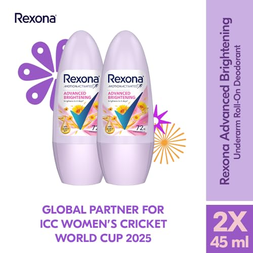 Image of Rexona Women Roll-On | Advanced Brightening Underarm Deodorant | up to 72Hr long-lasting freshness | 45 ML (Pack of 2)