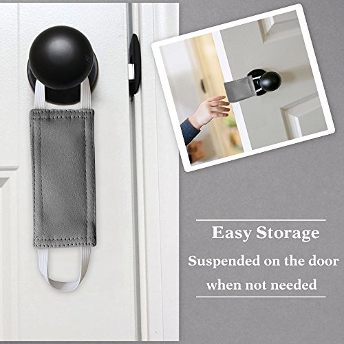 Image of PONY DANCE Baby Door Latch Cover Closer - Nursery Door Silencer with Strong Elastic Straps, Thick Solid Cushion for Noise Reduction, Prevents Slamming, 3 Pieces, 4W x 2L Inches, Grey