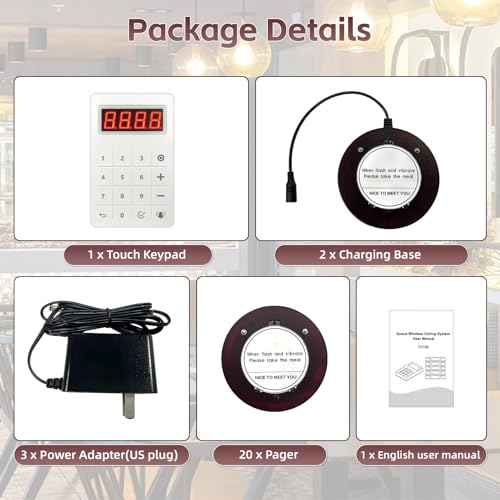 Image of Pagers for Restaurants 20 Coaster Beeper, Restaurant Pager System Long Range, Customer Queue Pagers Set with Vibration, Flashing and Buzzer, Beepers for Food Truck, Church, Nursery