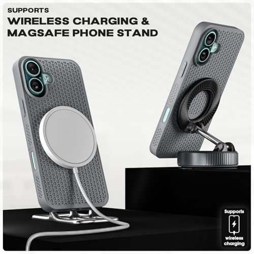 Image of Pikkme Back Cover for iPhone 16 | Honeycomb Cooling Design | Silicone Heat Dissipation | Mag-Safe Compatible | Shockproof Camera Protection Bumper Case (Grey)