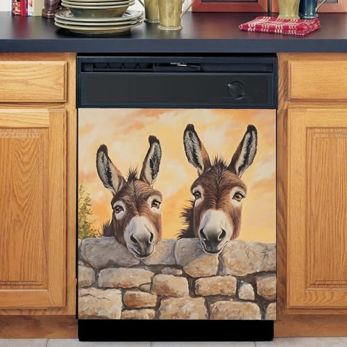 Image of BVBOX Dishwasher Magnet Cover 23 inchx26 inch, Reusable Magnetic Refrigerator Covers, Dishwasher Magnets Decorative Cover Fridge Door Skin Panel Stickers for Home Kitchen Appliance,Donkey
