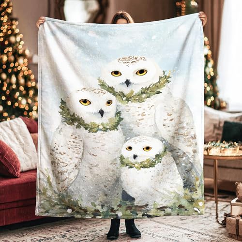 Manta de búhos, corona de fantasía de la naturaleza, manta de felpa blanca para invierno, ligera, compacta, estética para sofá, cama, regazo, oficina, silla, escritorio, 50 x 60 pulgadas