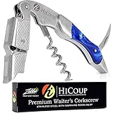 Waiters Corkscrew by HiCoup - Professional Stainless Steel with Sapphire Resin Inlay All-in-one Corkscrew, Bottle Opener and Foil Cutter, the Favoured Wine Opener of Sommeliers, Waiters and Bartenders