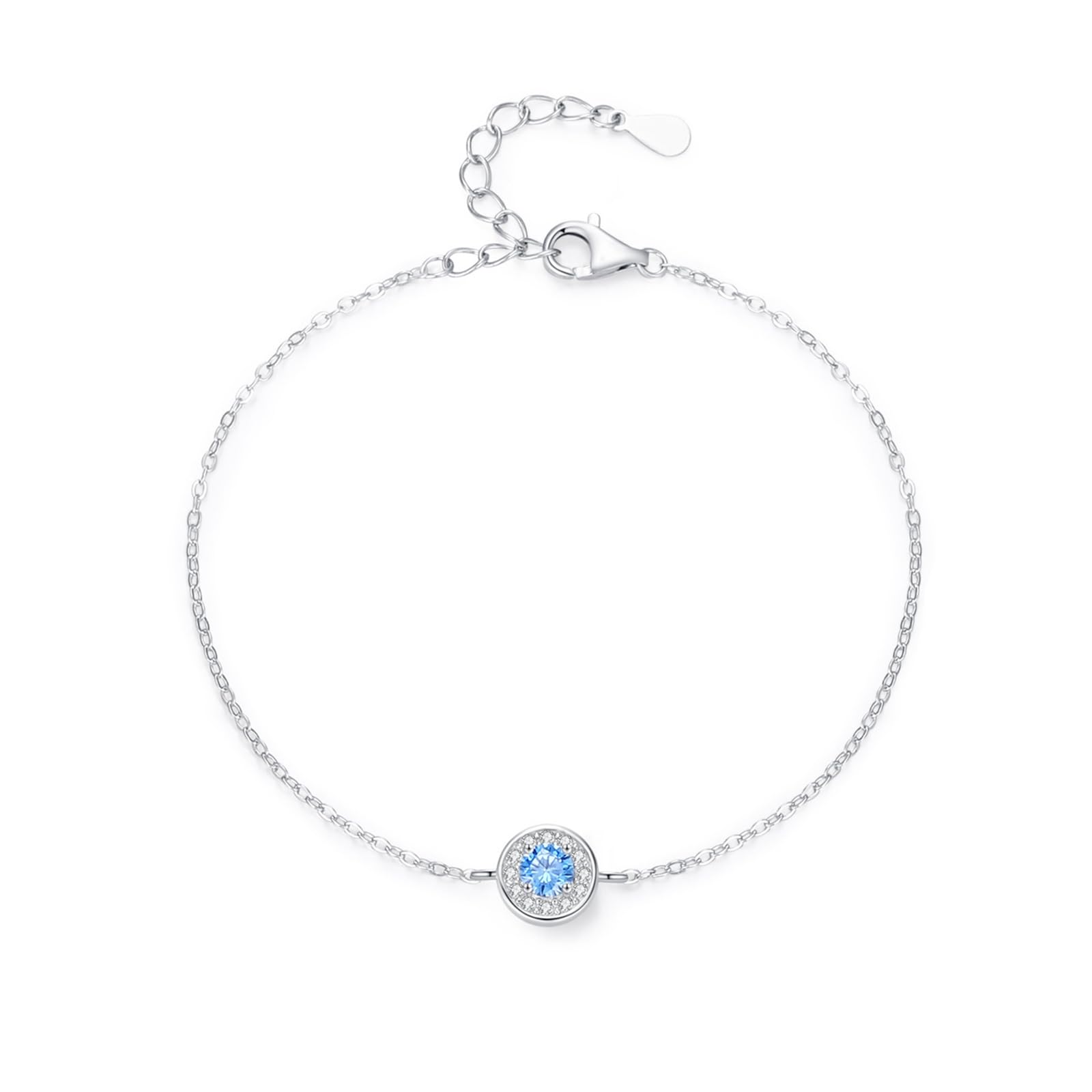 Halo bransoletka damska w kolorze różowego złota z akwamarynem 0,24 ct i diamentem laboratoryjnym, złoto próby 585, prawdziwe złoto
