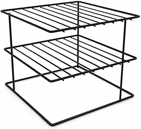 Suporte para Pratos Organizador de Armário 2 Andares Aramado em Aço Preto - Prateleira Divisória de Cozinha para Louças, Copos e Tigelas 26x26x22cm