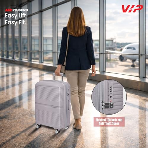 Image of VIP AER Plus Pro Check-in Trolley Bag 67cm | Medium | Hard Luggage | Smooth 8-Wheel Suitcase | Premium Polypropylene | Flushed TSA Lock Business Travel Luggage | 3 Years International Warranty (Grey)