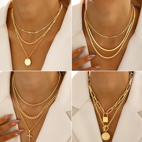 Image of FAXHION 68 Pcs Gold Jewelry Set for Women with 7 Necklace, 17 Bracelet, 5 Hoop Earrings, 15 Stud Earrings, 24 Knuckle Rings for Women Jewelry Set for Women Gift