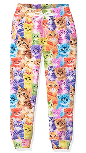 Big Girls Colorful Cat Pants for Teens Size 10-12 Comfy Elastic Waistband Activewear Youth Jogging Sweatpants with Drawstring 3D Printed Cool Cute Kitten Athletic Outfits