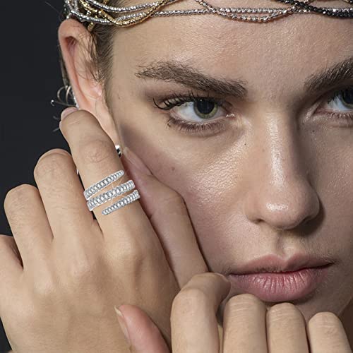 Twisted Flexible Zirconias Band Ring,S925 Sterling Silver Spring Swirl Spiral Infinity Cubic Zirconia Band Ring,Twist Eternity Wedding Engagement CZ Gem Crystal Band Ring Jewelry for Women3