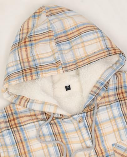 ThCreasa Womens Sherpa Lined Plaid Hooded Flannel Jacket with Hand Pockets Button Down Shirt Jackets4