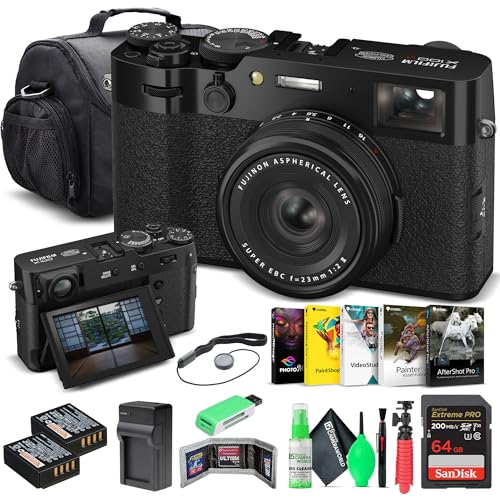 FUJIFILM X100VI Digital Camera (Black) (16821913) + 64GB Card + Card Reader + Battery + Charger + Photo Software + Carrying Case + Flex Tripod + Memory Card Wallet + Cleaning Kit + Cap Keeper Bundle