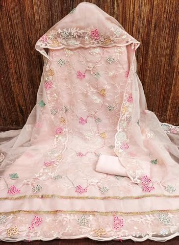 Image of Women's Organza Silk Embroidery Unstitched Salwar Suit Dress Material