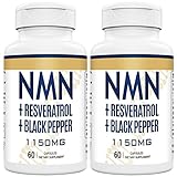 NMN + Trans-Resveratrol 99% Purity, Max Absorption and Fast-Acting 1150mg Supplement, Powerful...