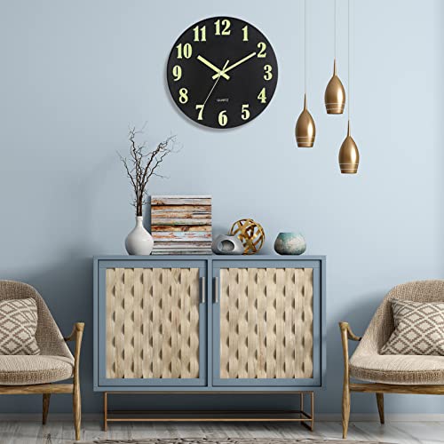Image of HZDHCLH Luminous Wall Clock 12 Inch Silent Non Ticking Clock for Living Room Bedroom Kitchen Office(Luminous Black)