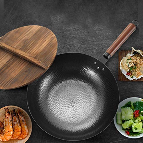 Wok de hierro fundido con mango de madera y tapa miniatura 5