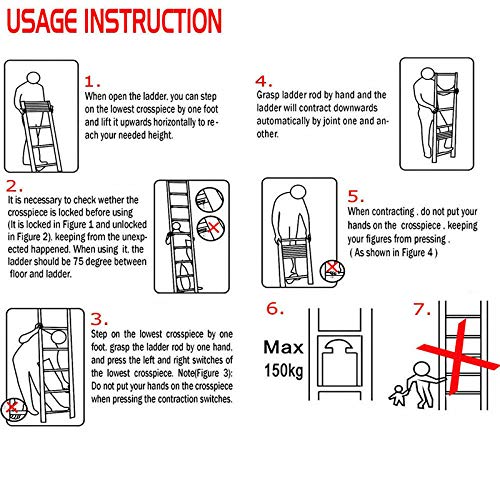 Ladders for Home,12.5 FT Aluminum Telescoping Ladder One-Button Retraction Extension Ladder,Collapsible Ladder for Roof Outdoor Work Indoor and Outdoor
