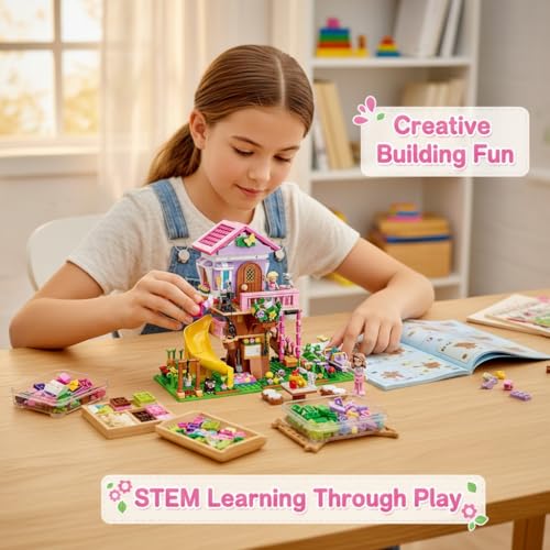 Image of SKY LINE OCEAN Enchanted Forest Villa Building Blocks Set (685+ PCS) | LED Lights | Dreamy Tree House & Princess Castle Model with Slide | Creative STEM Toy for Kids | 5 Year Structural Warranty