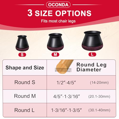 Image of OCONDA 24 PCS Chair Leg Floor Protectors Black, Large, 1-3 /16''-1-9 /16''