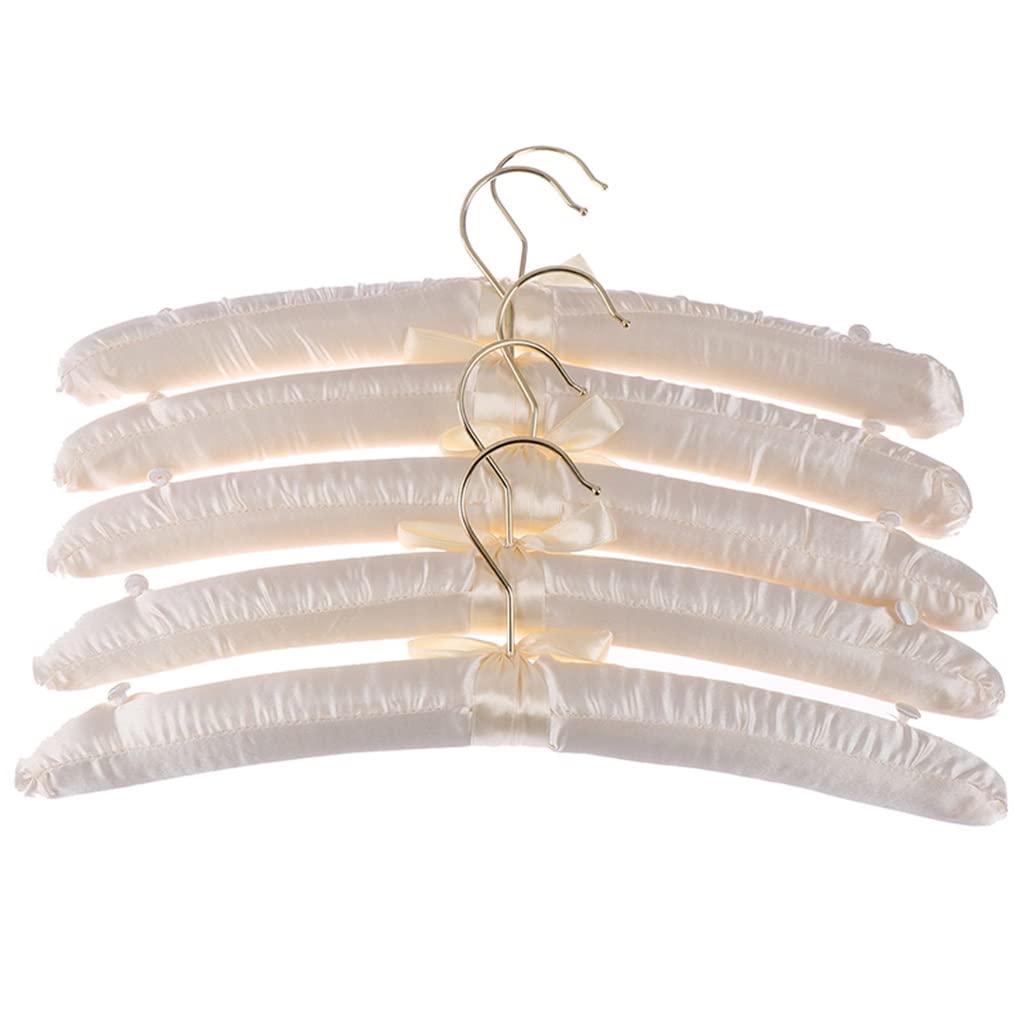 MOBYGKFY 5pcs 38cm Beige/White Satin Padded Top Hanger Clothes Coat Hanger Gold Hooks(Wit)