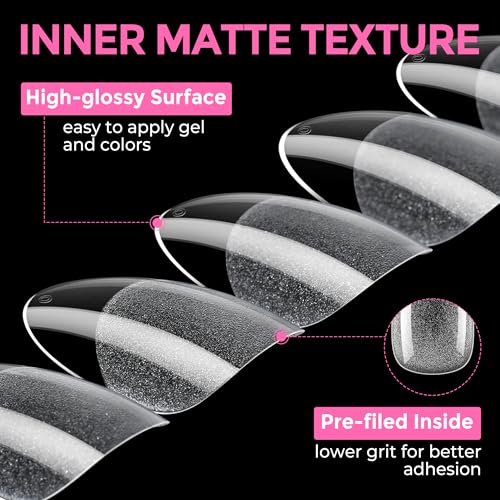 Image of UNA GELLA Medium Oval Fake Nails Pre-shape 216pcs Round Gel Nail Tips Press on Nails for Full Cover Acrylic Round Oval Full Nails False Nails 12 Sizes False Soft Gel Tips