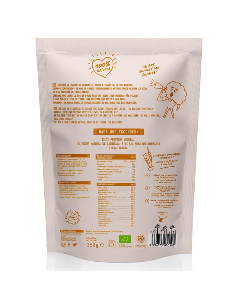 Pack 2x Proteína Vegana Sabor Vainilla Bio 350g | Natruly | 100% Natural | Ecológica y Sin Azúcares Añadidos | Alta en Proteínas Vegetales