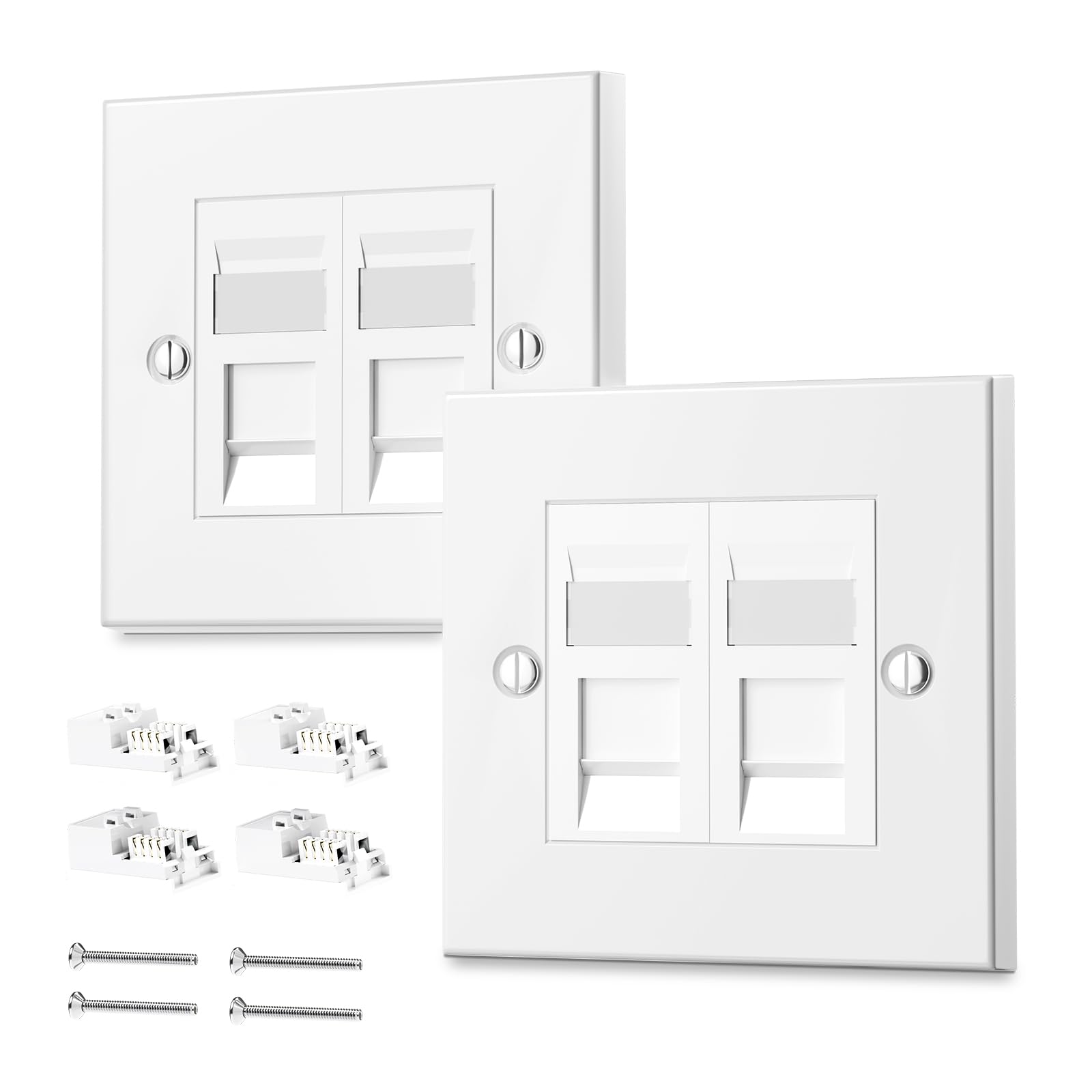 VCE RJ45 Socket Cat6 Ethernet Wall Socket Double Port Faceplate Flat Wall Plate for CAT6/CAT5E/CAT5 Network Cable with Keystone Jack Modular 2 Sets