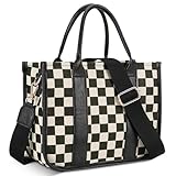 AnBlack Bolsa tiracolo quadriculada de lona para trabalho, bolsas pretas e brancas, bolsas casuais para trabalho e viagens, Preto