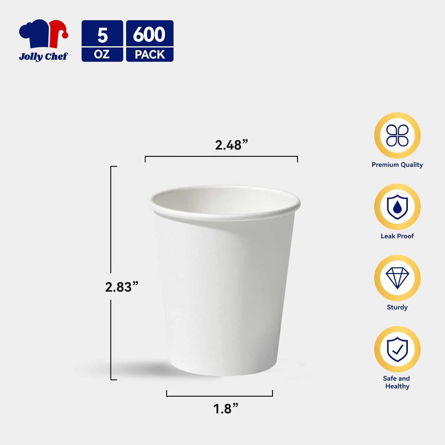 JOLLY CHEF 5 oz Disposable Paper Coffee Cups 600 Pack, Hot Paper Cups for Party, Office, Home, Travel and More 5 oz-600 pack