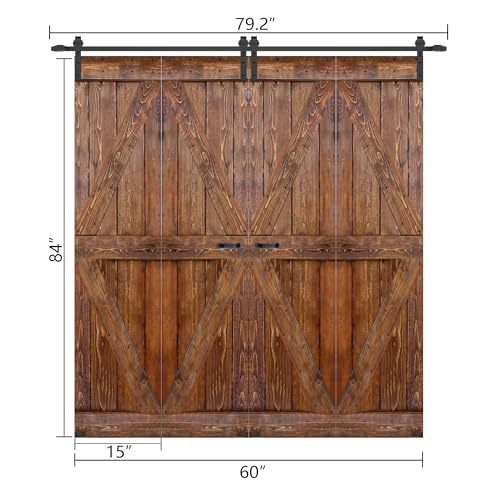 K Shape puerta plegable de madera maciza con acabado nogal, 60in x 84in (15in ancho x 84in alto x 4 paneles) con dos rieles de hardware de 3.3ft - Requiere ensamblaje miniatura 3
