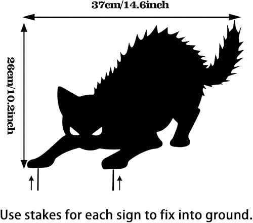Miniatura 5 de Paquete de 6 carteles de decoración de gato negro de Halloween con estacas que brillan en los ojos oscuros, aterradores, impermeables, para patio,