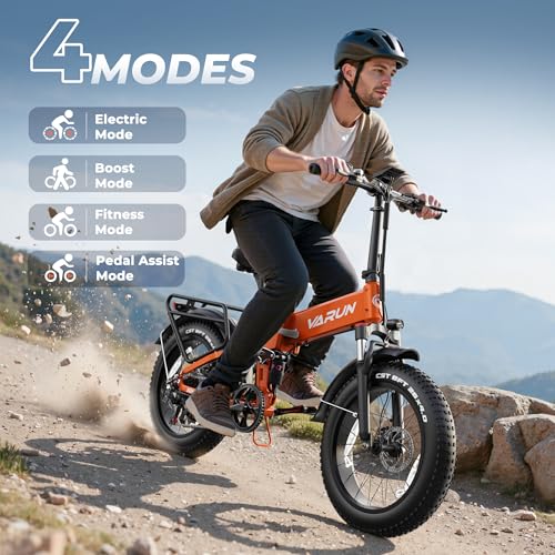 Image of VARUN Electric Bike - 1000W Peak Motor, 25MPH, 60+ Miles, 20 inch * 4.0 inch Fat Tire Foldable Ebike with 48V 13 Ah Battery Lightweight Aluminum Frame E-Bike for Adults with Front Suspension /Full Suspension