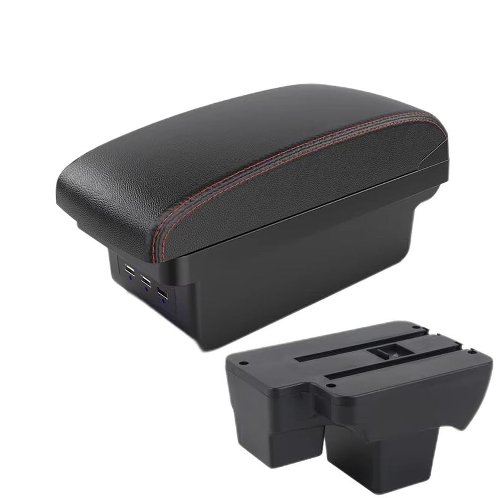 SXQPOCAR For Polo 2020-2024 Armrest Box Car Armrest Retrofit Storage Box Replacement Parts(B1 Black red 3 USB)
