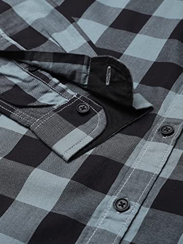 Image of Dennis Lingo Men's Cotton Box Checkered Slim Fit Casual Shirt with Chest Pocket, Full Sleeve Shirt for Formal & Casual Wear
