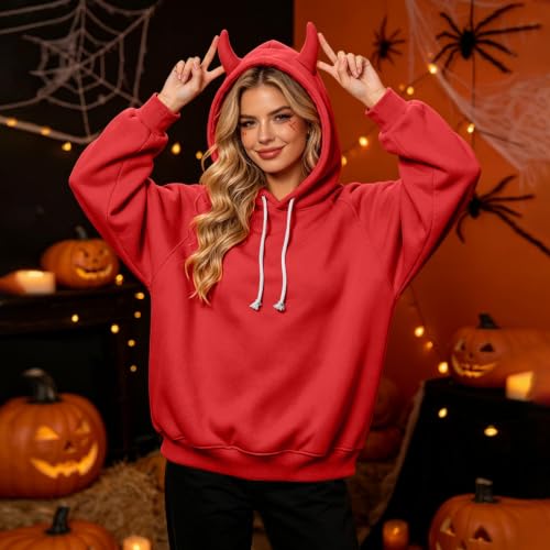 Womens Cute Devil Horn Harajuku Kawaii Hoodie Long Sleeve Halloween Hooded - image 2