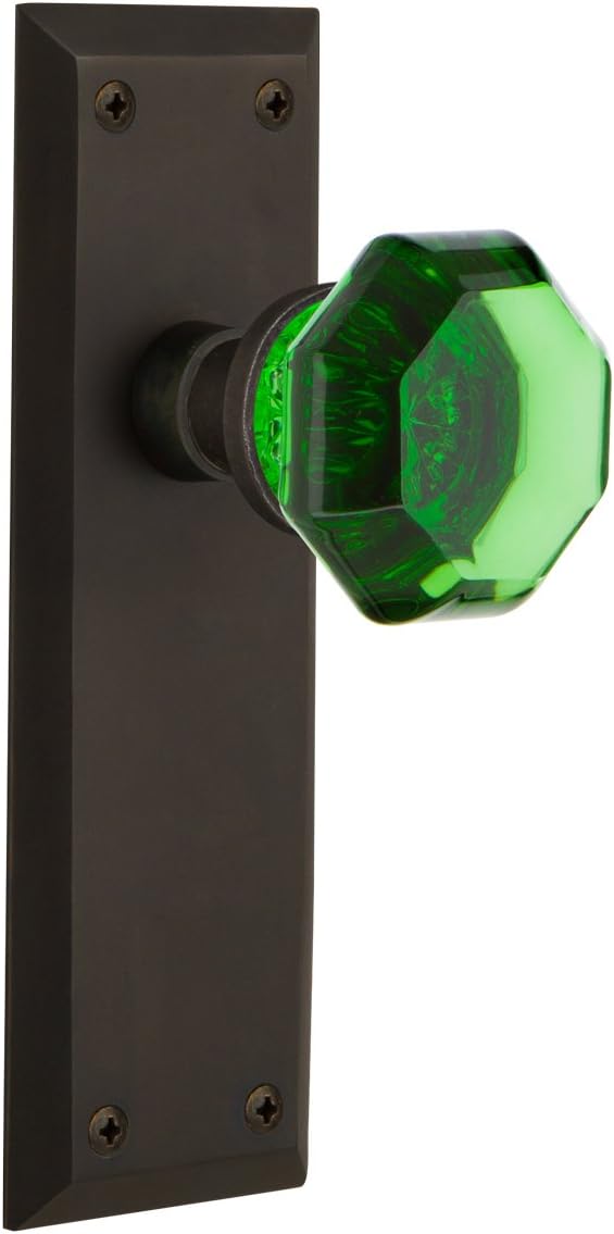 Nostalgic Warehouse 722469 New York Plate Single Dummy Waldorf Emerald Door Knob in Antique Brass