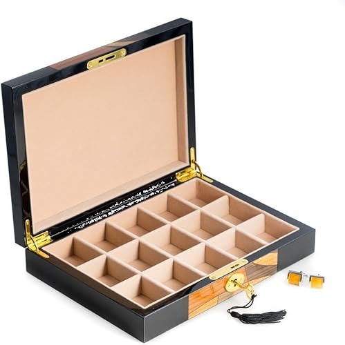 Miniatura 2 de Bey Berk - Caja de madera lacada negra con 15 secciones divididas