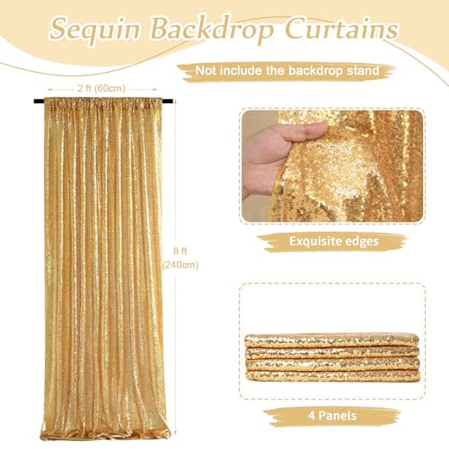 Image of Sequin Backdrop Curtain 4 Panels 2ftx8ft Wedding Ceremony Background Backdrop Glitter Shimmer Fabric Backdrop Drapes