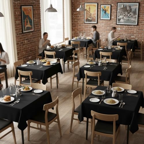 Image of sancua Black Square Tablecloths 54x54 Inch Fabric Table Cloth, 2 Pack