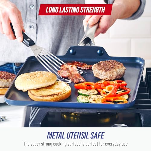 Image of Blue Diamond 11 inch Diamond Infused Ceramic Nonstick Square Griddle Pan, Blue