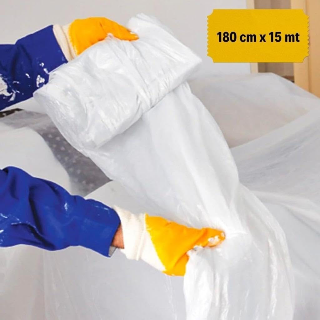 OLLEVRA Boya Badana Eşya Koruma Hışır Örtüsü 180cm x 15 mt Yapışkanlı Hışır Örtü