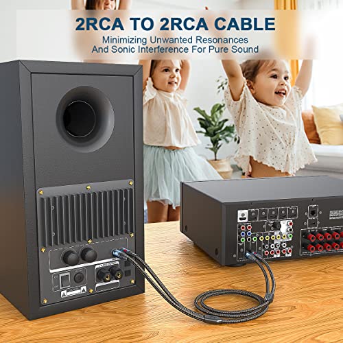 Image of RCA Cable Subwoofer Cable 2RCA Male to 2RCA Male Stereo Audio Cable RCA Splitter 24K Gold-Plated Nylon Braided Double Shielded Digital Analogue Supports Amplifiers,Home Theater,Hi-Fi System(3.3ft /1m)