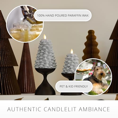 Image of Luminara Brilliant Silver Glitter Flameless LED Candle North Tree Moving Flame Pillar (3.3 inch x 4.3 inch)