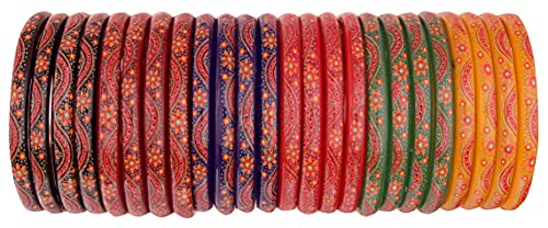 Image of NMII Glass with Flower Pattern Glossy Finished Kada Set For Women and Girls, (Multy 2.8 Inches), Pack Of 24 Kada Set
