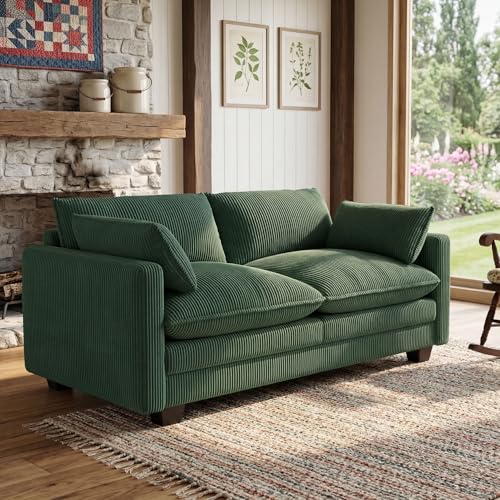 Image of Gizoon 71 inch Small Cloud Loveseat Couches for Living Room, 2 Seater Love Seat Sofa with Comfy Deep Seat, Small Washable Couches with Removable Corduroy Cover for Apartment, Green