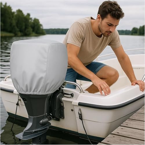 Außenbordmotorabdeckung, 600D, strapazierfähig, wasserfest, für Anhänger, Motorhaube, Universal für Quecksilber, Yamaha, Suzuki, Evinrude Grau