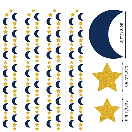 Image of Navy-Blue Gold Moon-Star Party-Decorations Garland - 52Ft Twinkle Little Star Hanging Decoration Streamers Banner, Eid Ramadan Mubarak Decoration Birthday Wedding Baby Shower Party Decor Panduola
