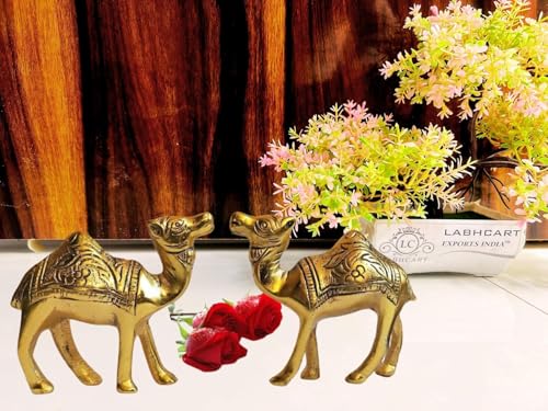 Image of Decorative Brass Camel Figurines, Set of 2, Gold-Toned, Traditional Design
