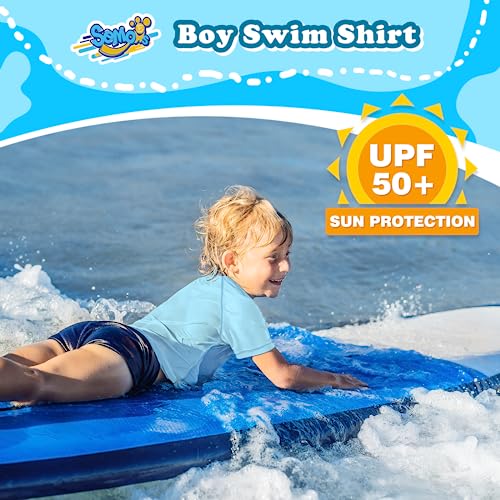 Image of Boys Rash Guard Swim Shirt Short Sleeve for Toddler Kids Youth Rashguard Water Shirt UPF+ 50 Quick Dry Swimming Shirt
